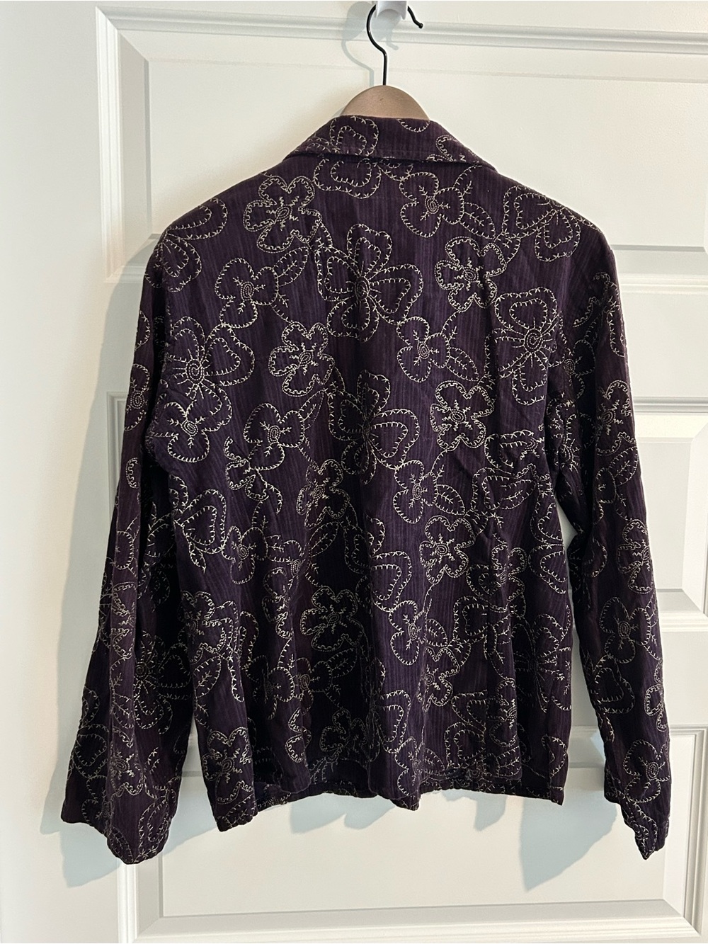 Flax Embroidered Lightweight Corduroy Blazer Purple Size L - Picture 11 of 13